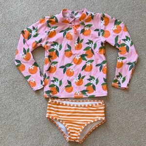 Ruffle Butts Pink & Orange Orange Print Long Sleeve Rash Guard Set